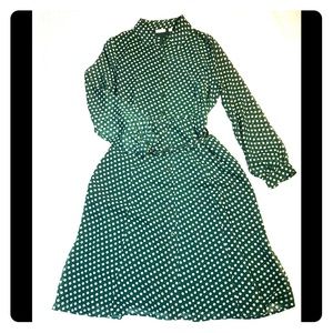 Green and white polka dot long sleeve dress